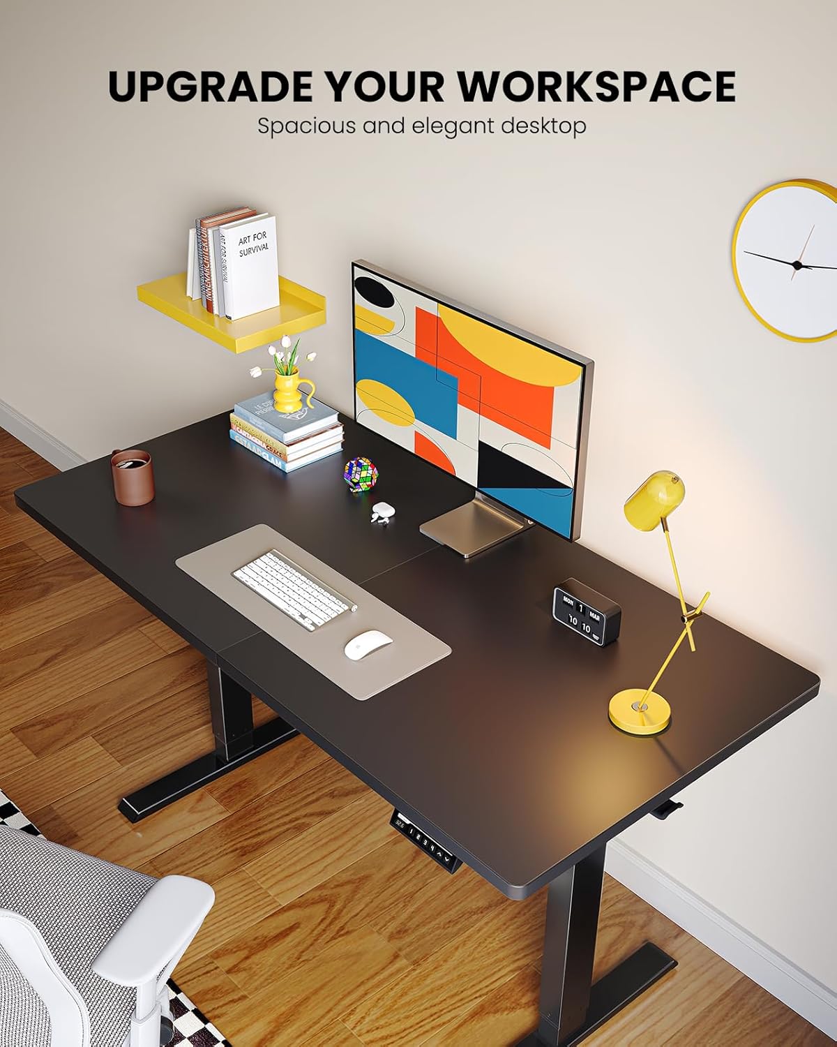 Electric Standing Desk, 48 x 24 inch Height Adjustable Sit Stand Up Desk, Computer Home Office Desk with 4 Memory Height Buttons