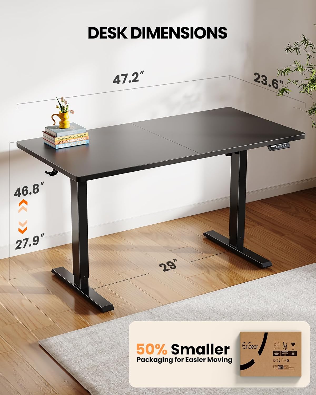 Electric Standing Desk, 48 x 24 inch Height Adjustable Sit Stand Up Desk, Computer Home Office Desk with 4 Memory Height Buttons