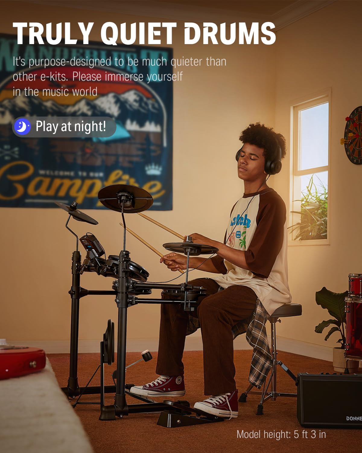 Electronic Drum Set with 4 Quiet Mesh Pads