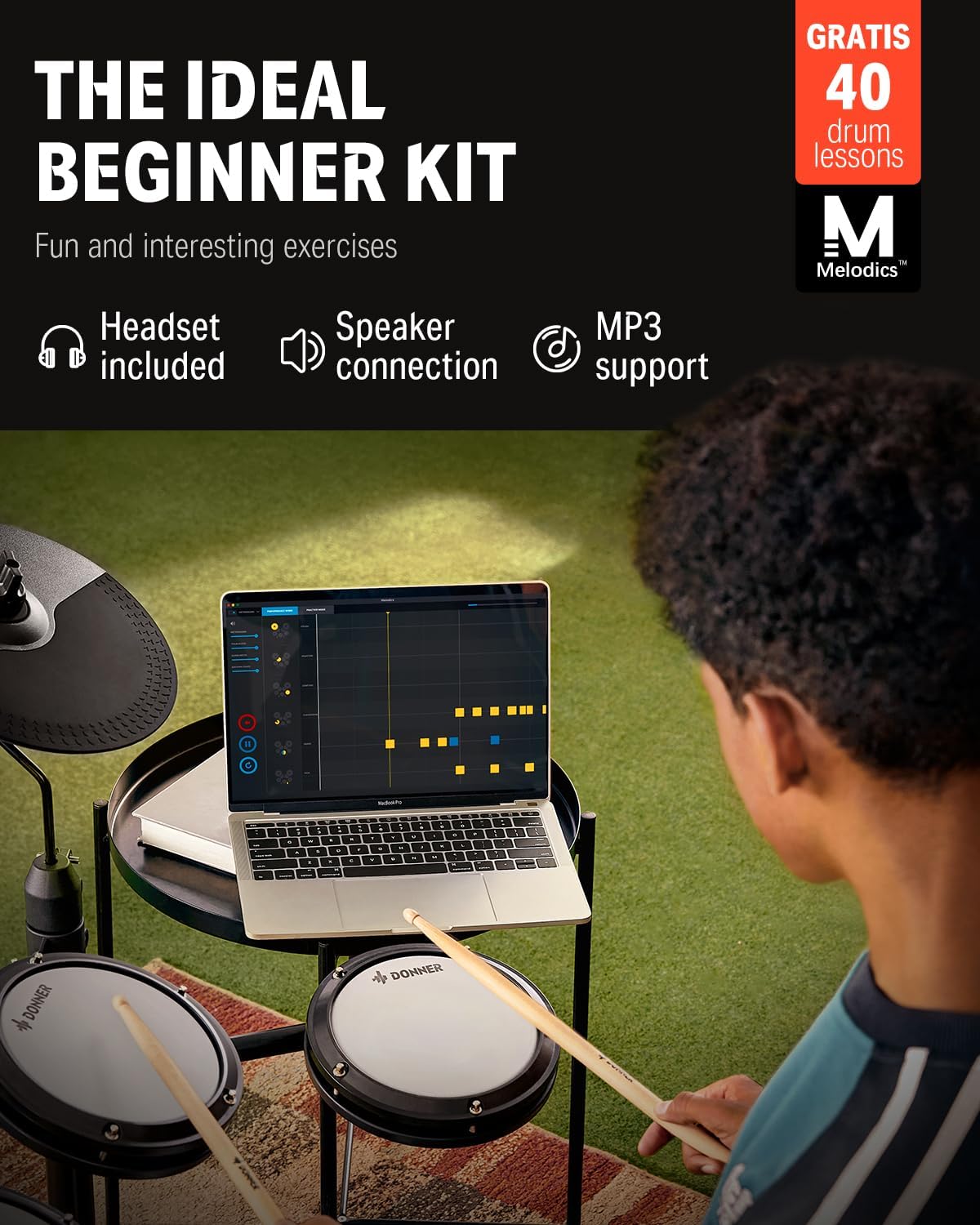 Electronic Drum Set with 4 Quiet Mesh Pads